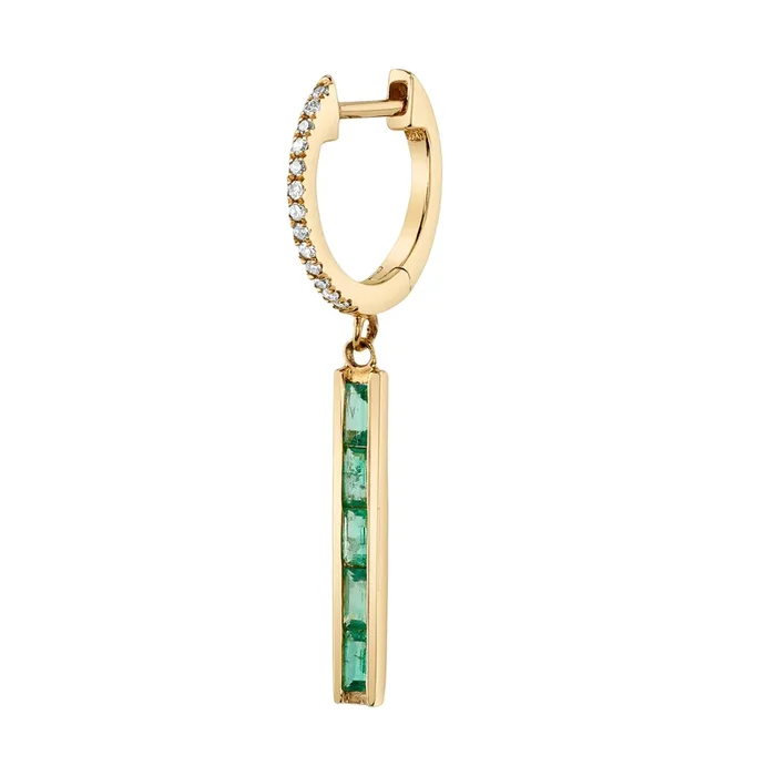 Diamond Emerald Linear-Drop Huggie