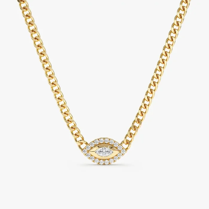 Diamond Evil Eye Cuban Chain Necklace, Ayin