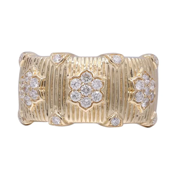 Diamond Floral Cigar Band Ring