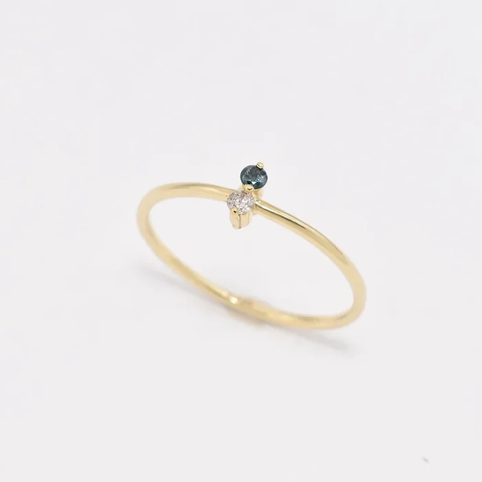 Diamond Gold Ring – Genuine Blue Diamond Ring – Solid Gold Ring