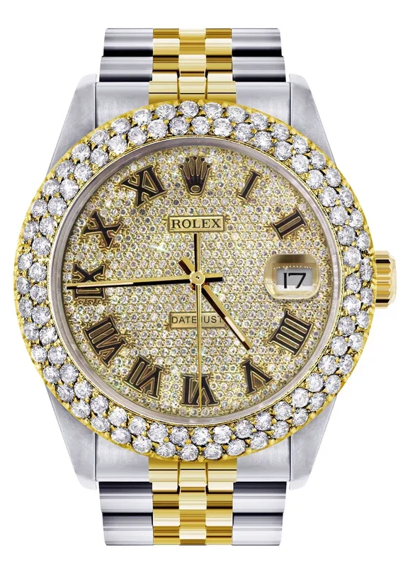 Diamond Gold Rolex Watch For Women 16233 | 36Mm | Diamond Gold Roman Numeral Dial | Two Row 4.25 Carat Bezel | Jubilee Band