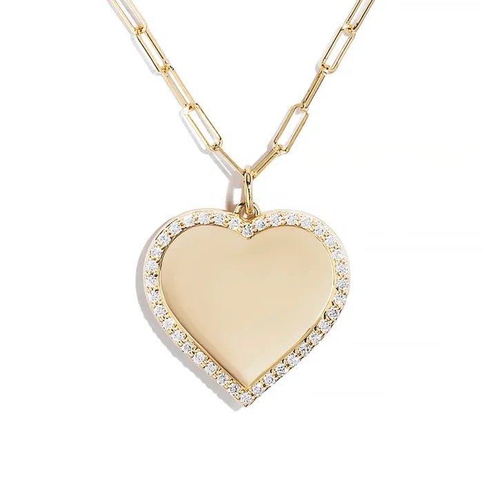 Diamond Halo Concave Heart Pendant