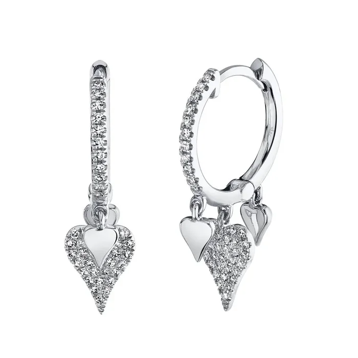 Diamond Heart Huggie Drop Earrings