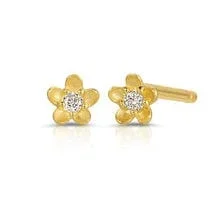 Diamond Lotus Flower Stud Earrings