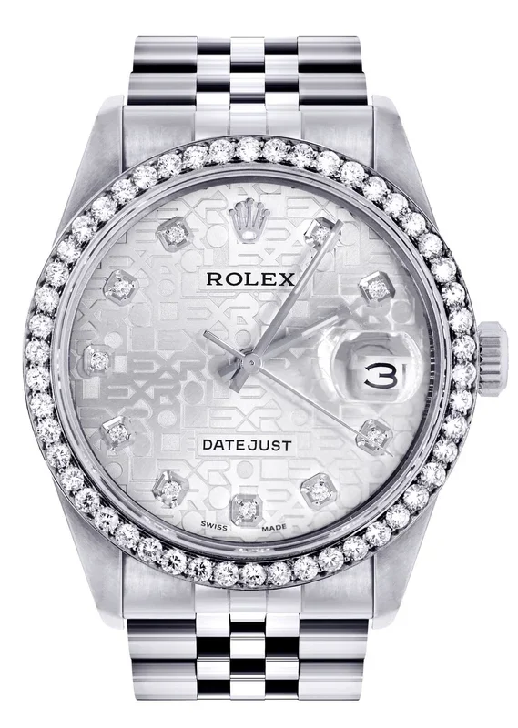 Diamond Mens Rolex Datejust Watch 16200 | 36 MM | Diamond Rolex Textured Jubilee Dial | Jubilee Band
