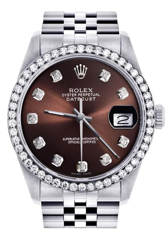 Diamond Mens Rolex Datejust Watch 16200| 36MM | Chocolate Diamond Dial | Jubilee Band