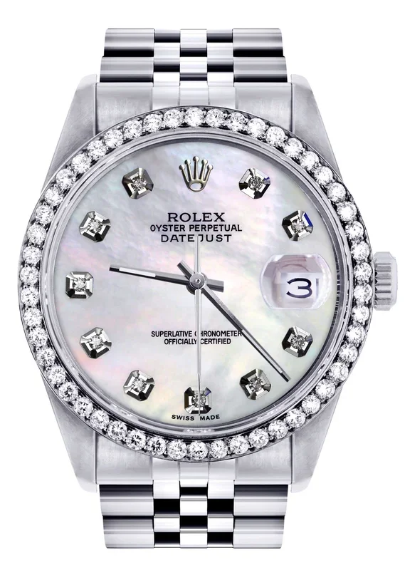 Diamond Mens Rolex Datejust Watch 16200 | 36Mm | White Mother Of Pearl Dial | Jubilee Band