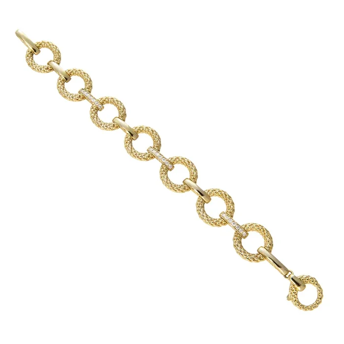 Diamond Pavé 14K Yellow Gold Textured Link Bracelet