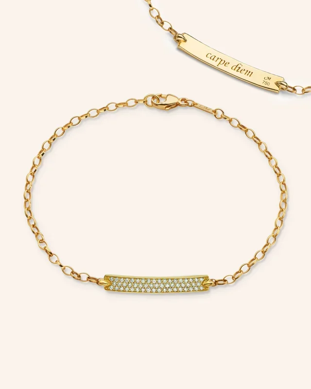 Diamond Pavé “Carpe Diem” Petite Poesy 18K Yellow Gold Bracelet