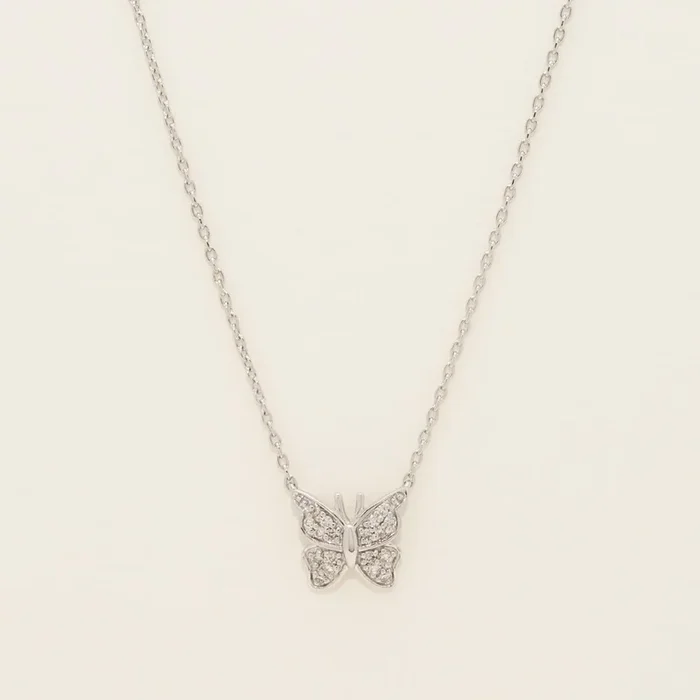 Diamond Petite Butterfly Necklace in 10kt White Gold (1/20ct tw)