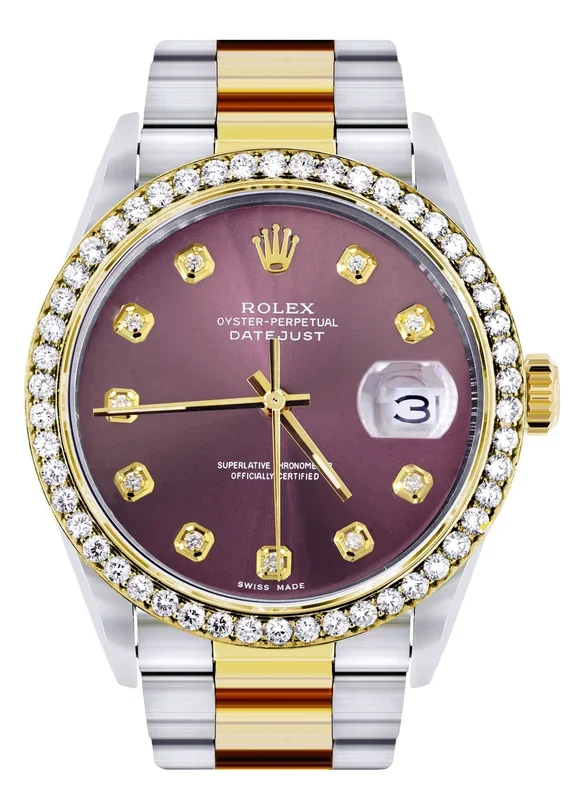 Diamond Rolex Datejust Watch for Men 16233 | 36Mm | Purple Dial | Oyster Band