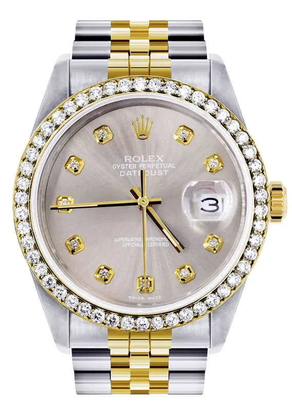 Diamond Rolex Mens Watch Datejust 16233 | 36Mm | Grey Dial | Jubilee Band