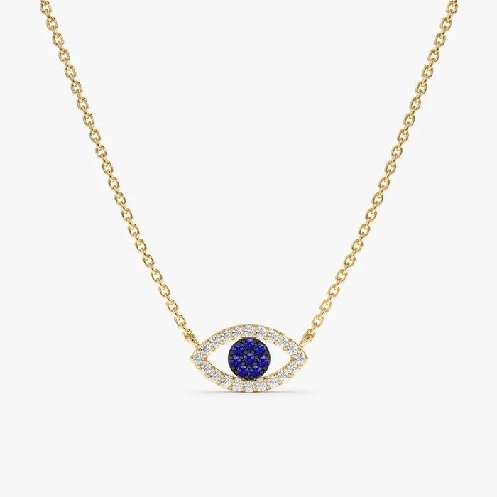 Diamond Sapphire Evil Eye Necklace, Paisley