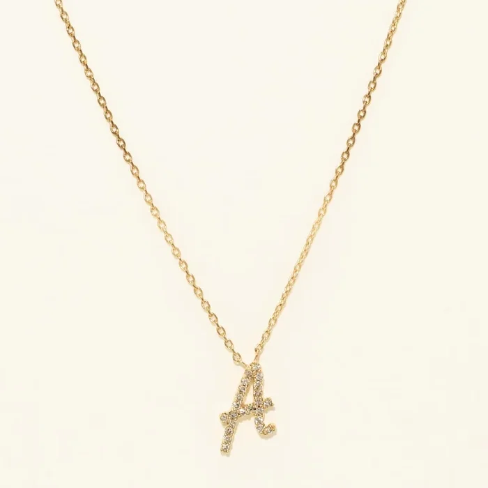 Diamond Script A Initial Necklace in 10kt Yellow Gold (1/20ct tw)