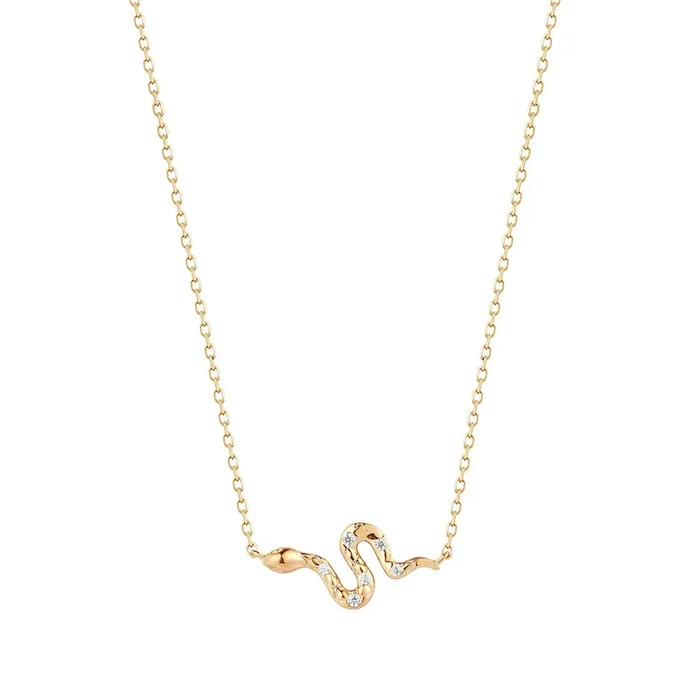 Diamond Snake 14K Yellow Gold Necklace