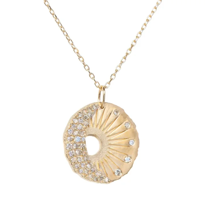 Diamond Sun and Moon Pendant Necklace