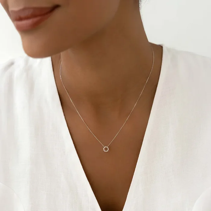 Diamond Sun Necklace White Gold – Lova