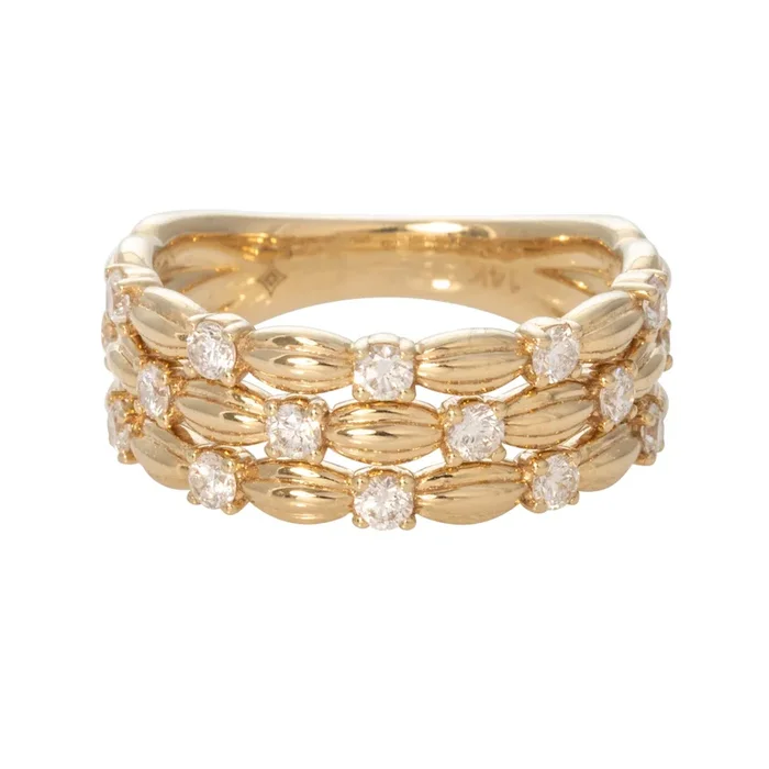 Diamond Triple Madeleine 14K Yellow Gold Ring