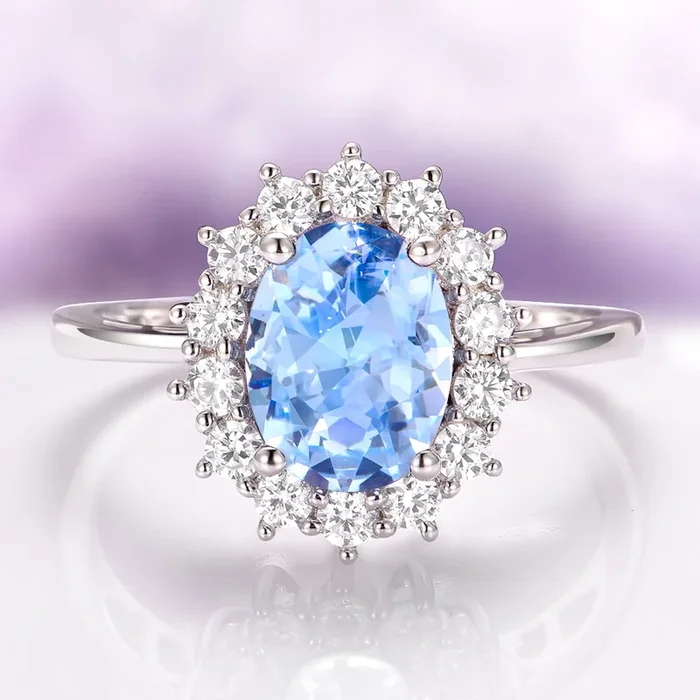 Diana Oval Aquamarine Engagement Ring in Sterling Silver