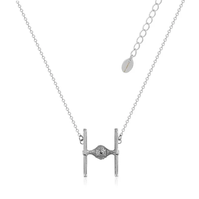 Disney Star Wars White Gold Plated Tie Fighter Pendant On 45+7cm Chain