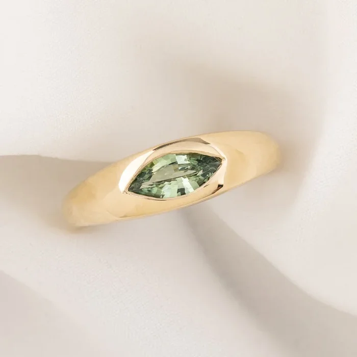 Dome Ring, 0.61ct Green Madagascar Sapphire