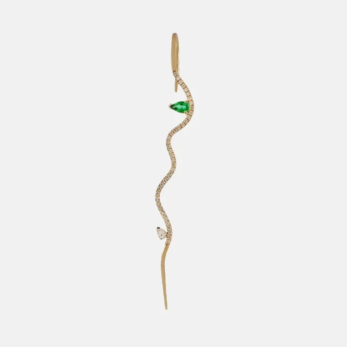 Double Emerald Splash Pave Wave Needle Earring