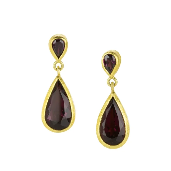 Double Garnet Posted Drop Earrings