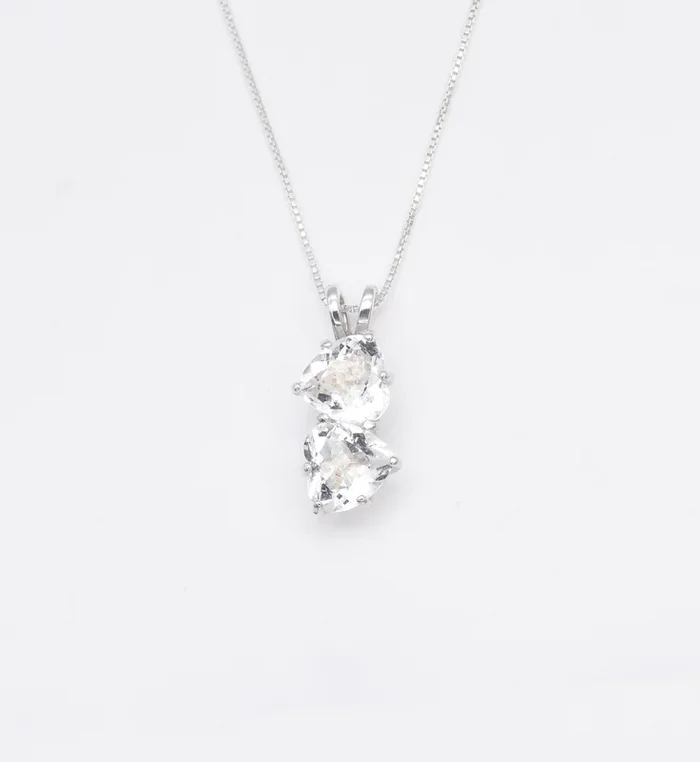Double Heart White Topaz Pendant in Silver