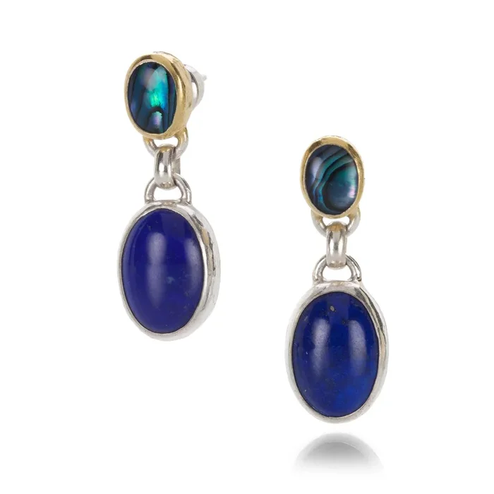 Double Lapis and Paua Shell Earrings