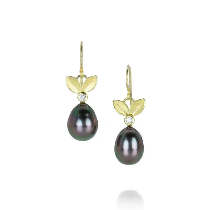 Double Leaf Tahitian Pearl Earrings