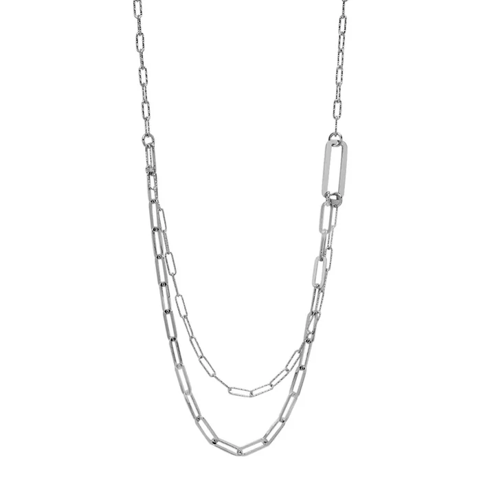 Double Paperclip Strand Fashion Necklace in Sterling Silver