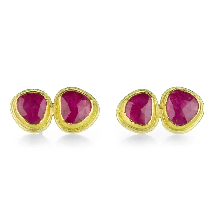 Double Rose Cut Ruby Studs