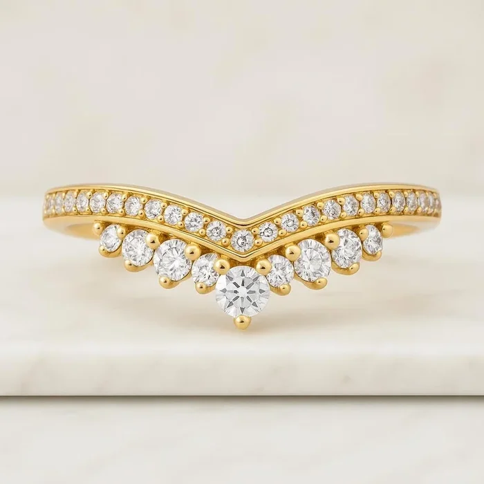 Double Row Round Cut Lab Grown Diamond Curved Band