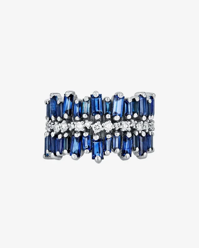 Double Short Stack Dark Blue Sapphire Half Band