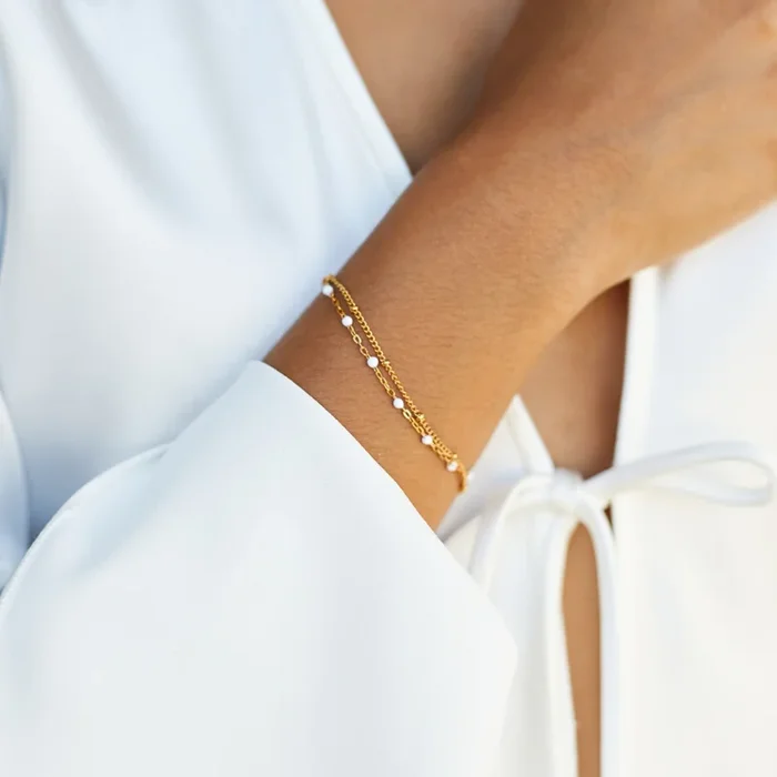 Double White Beaded Bracelet