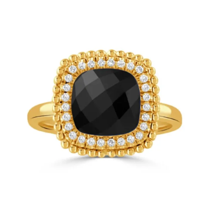 Doves 18k Gold Onyx and Diamond Ring