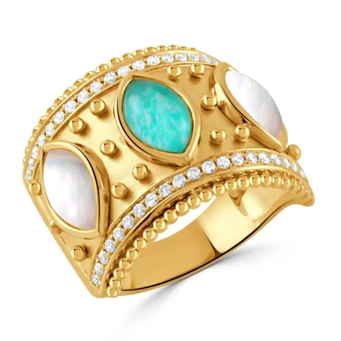 DOVES Amazonite & Mother of Pearl Doublet Wide Ring