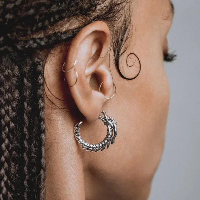 DRAKE. Dragon Hoop Earrings – Silver