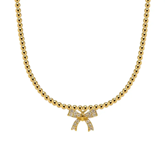 Dream Bow Charm | Gold Filled Beaded Necklace