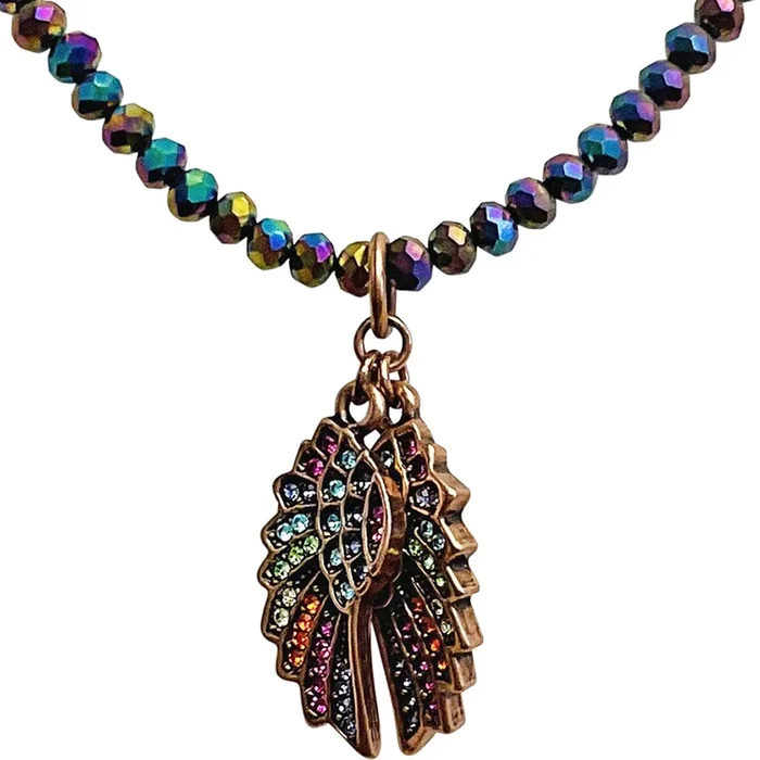 Dreamy Angel Wing Shimmer Beaded Necklace (Copper Ox/Iridis)