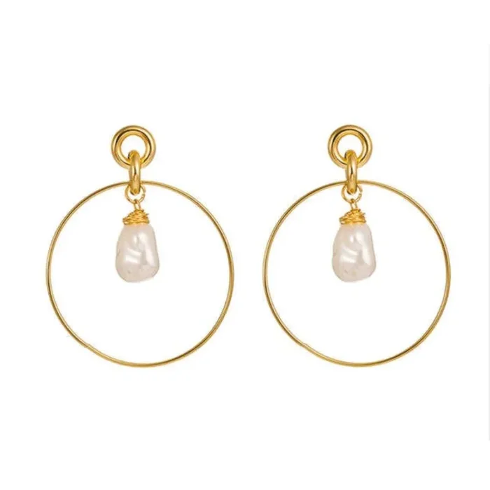 Drop Hoop Earrings with Simulated Pearl Drop
