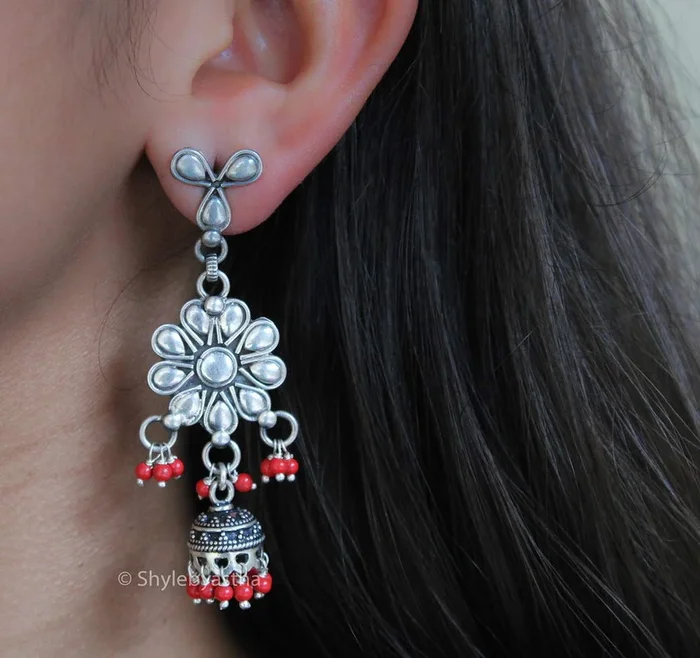 Dulari Coral Red 2 Layered Jhumki