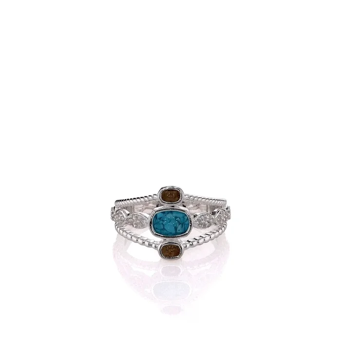 Dune Sterling Silver Diamond & Turquoise Boho Stack Ring – Size 7