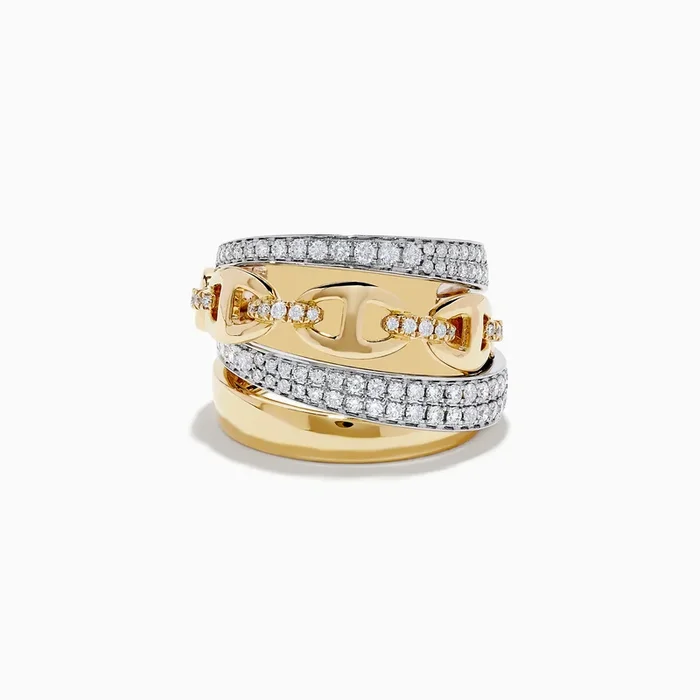 Duo 14K 2-Tone Gold Anchor Chain Diamond Ring