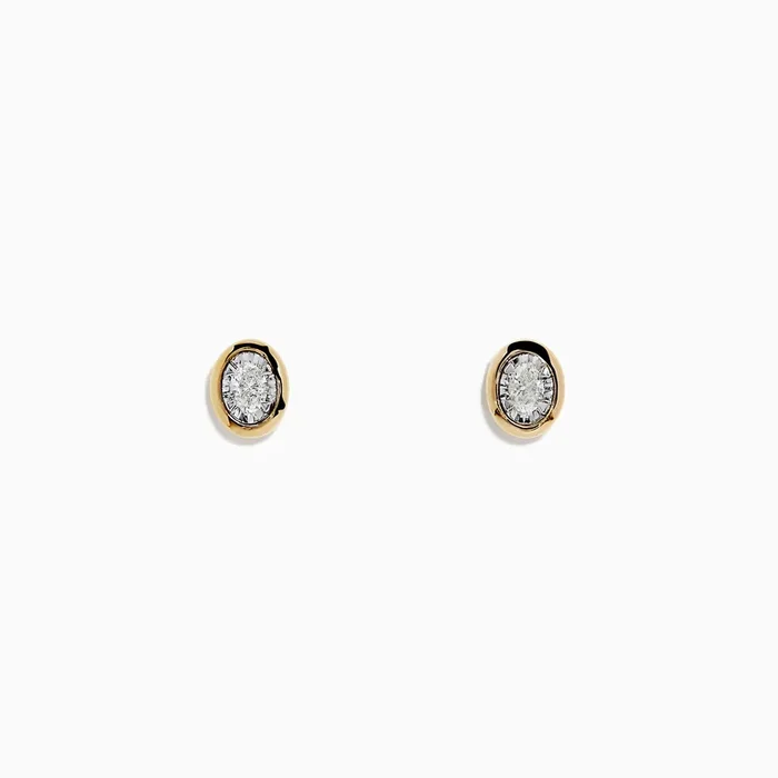 Duo 14K Two-Tone Gold Bezel Set Oval Diamond Solitaire Earrings 0.14 TCW