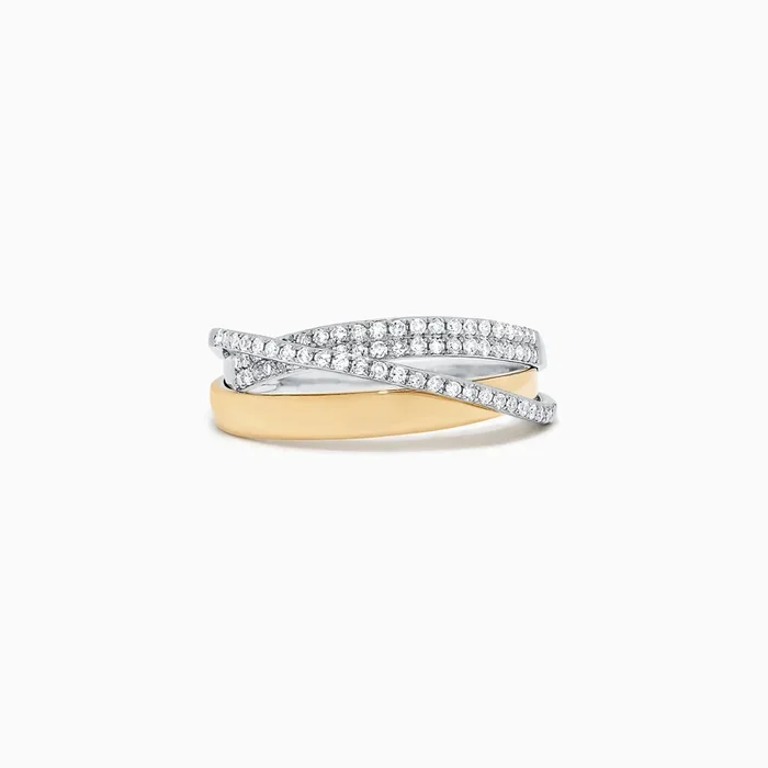 Duo 14K Two Tone Gold Diamond Crossover Ring, 0.31 TCW