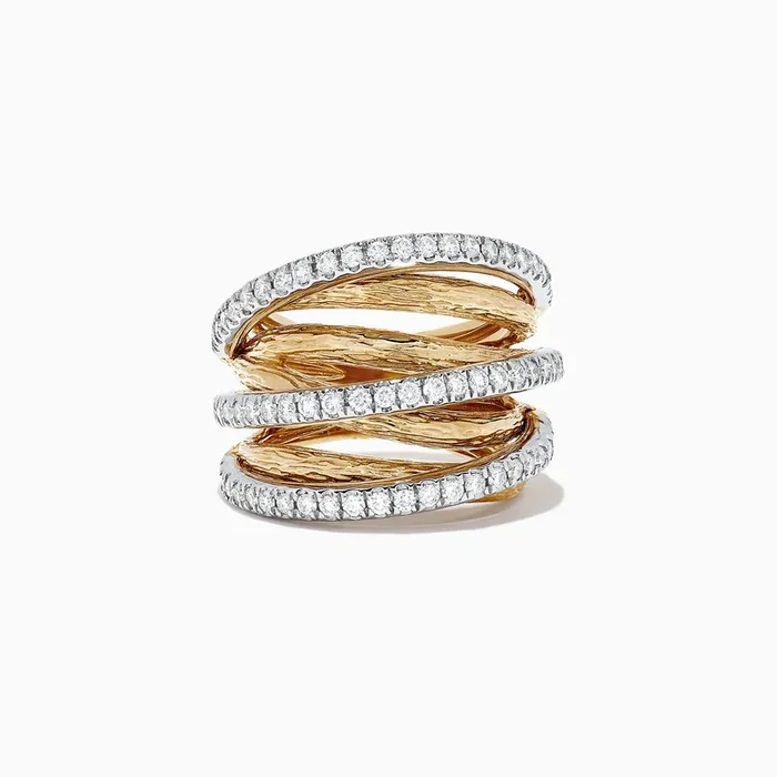 Duo 14K Two Tone Gold Diamond Crossover Ring, 0.97 TCW