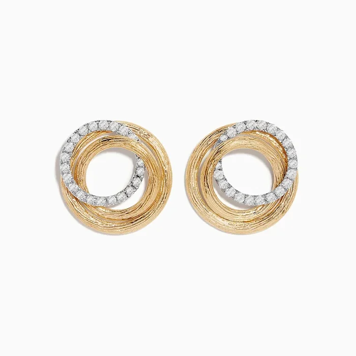 Duo 14K Two-Tone Gold Diamond Statement Stud Earrings