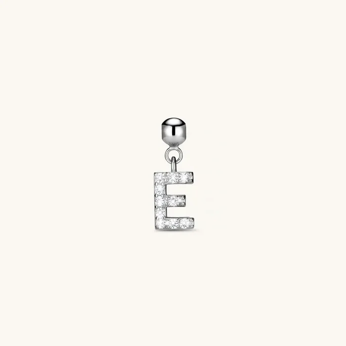 E Diamond Initial Charm Silver