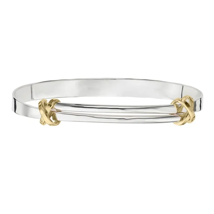 E.L. Designs Signature Kiss Bangle Bracelet in Sterling Silver and 14kt Yellow Gold